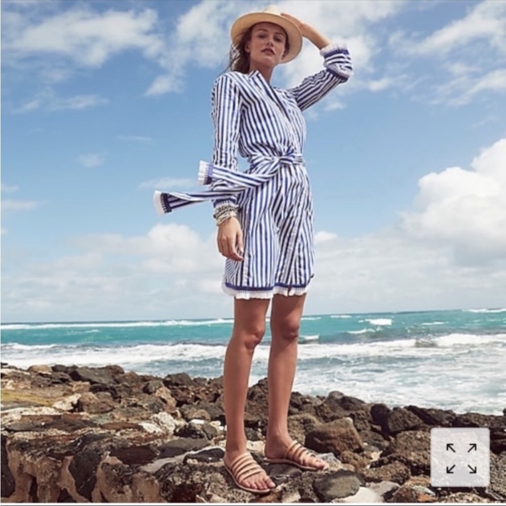J.Crew Blue Stripe Cotton Poplin Belted Shirt Dress: 6 Tall